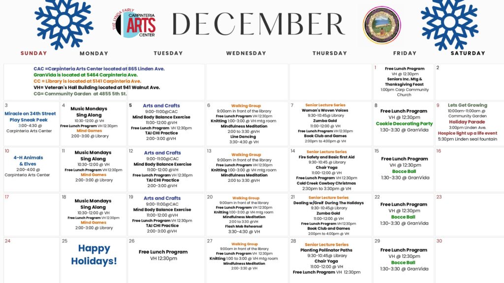 December senior activities calendar now released