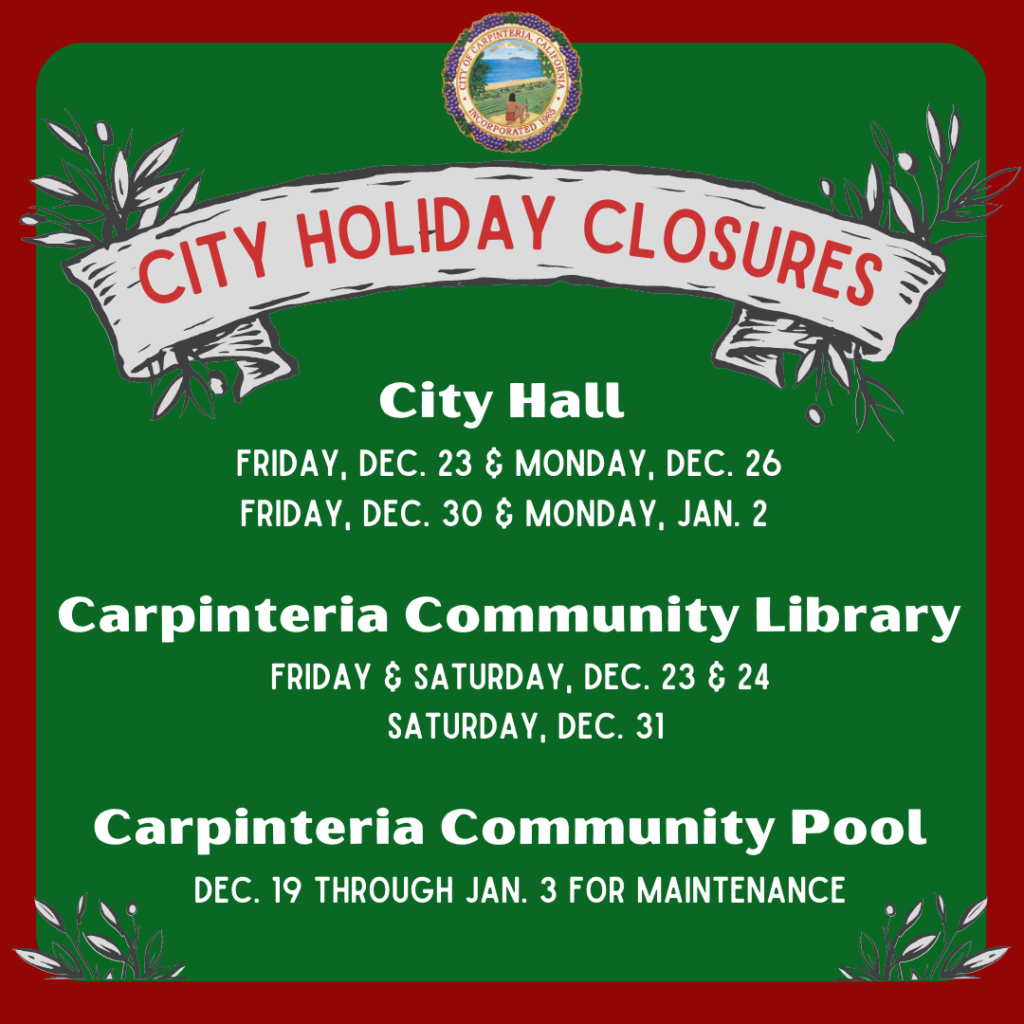 City Facilities Close for Holidays