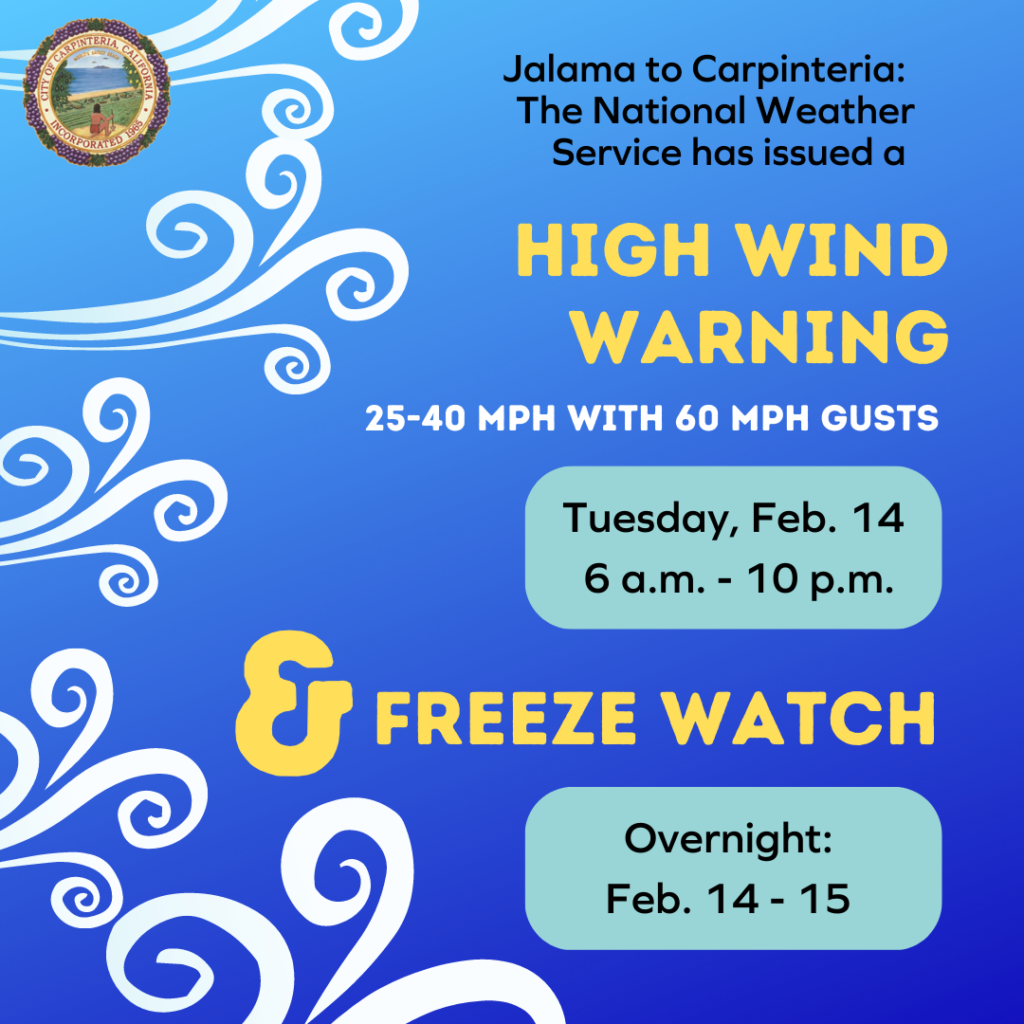 NWS Issues High Wind Warning & Freeze Watch