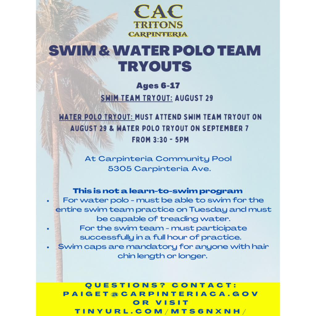 Swim Team & Water Polo try-outs on Aug. 29