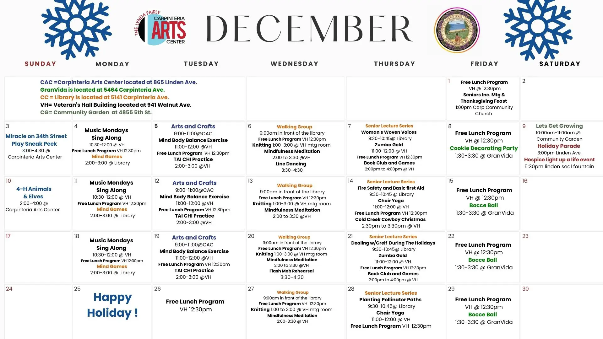 December Senior Calendar