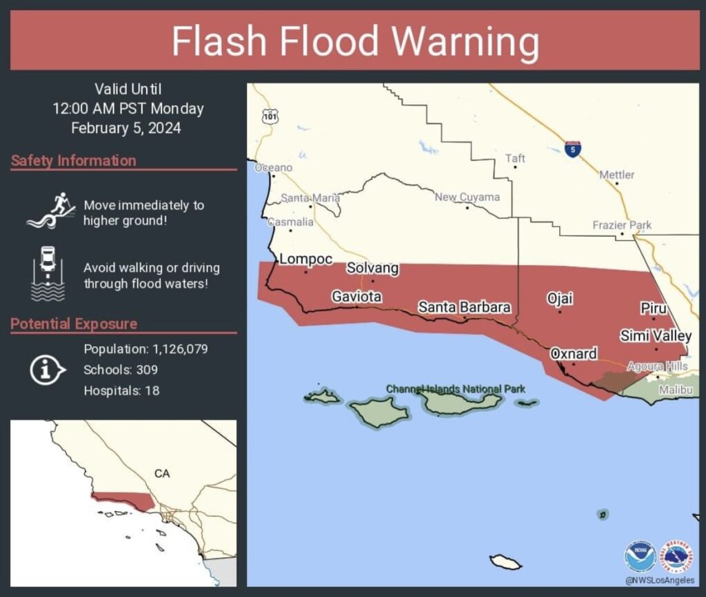 FLASH FLOOD WARNING Issued for Southern Santa Barbara County