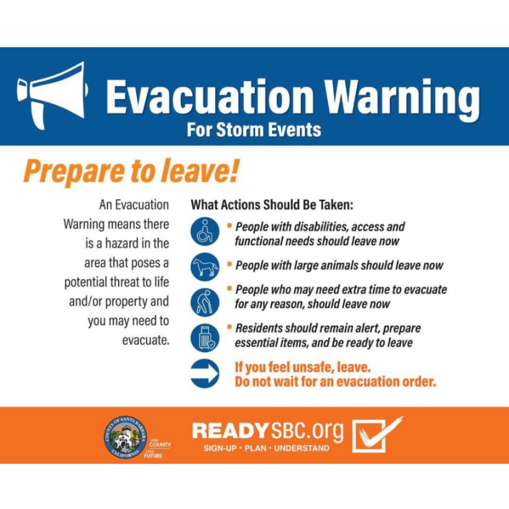 Evacuation Warnings issued for SB County