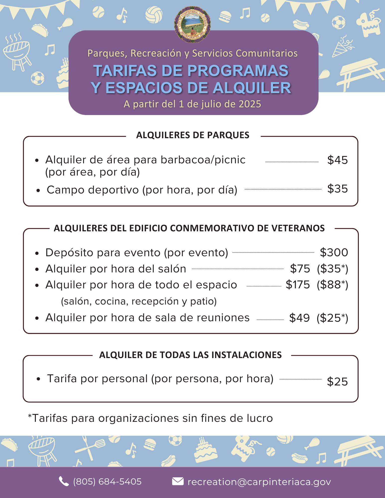 tarifas de programas y espacios